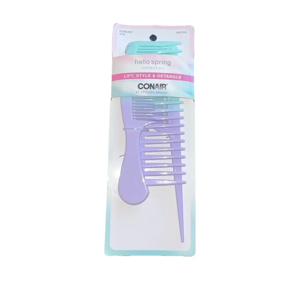 Conair Hello Spring Collection Life, Style & Detangle Hair Combs, 3-Piece Mint/P